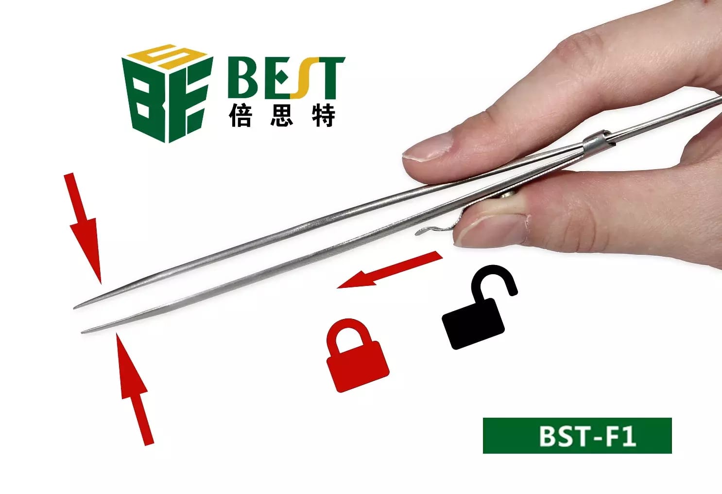 Pince à épiler INOX avec fermeture coulissante - pince à épiler de fixation BEST BST-F1 – 2