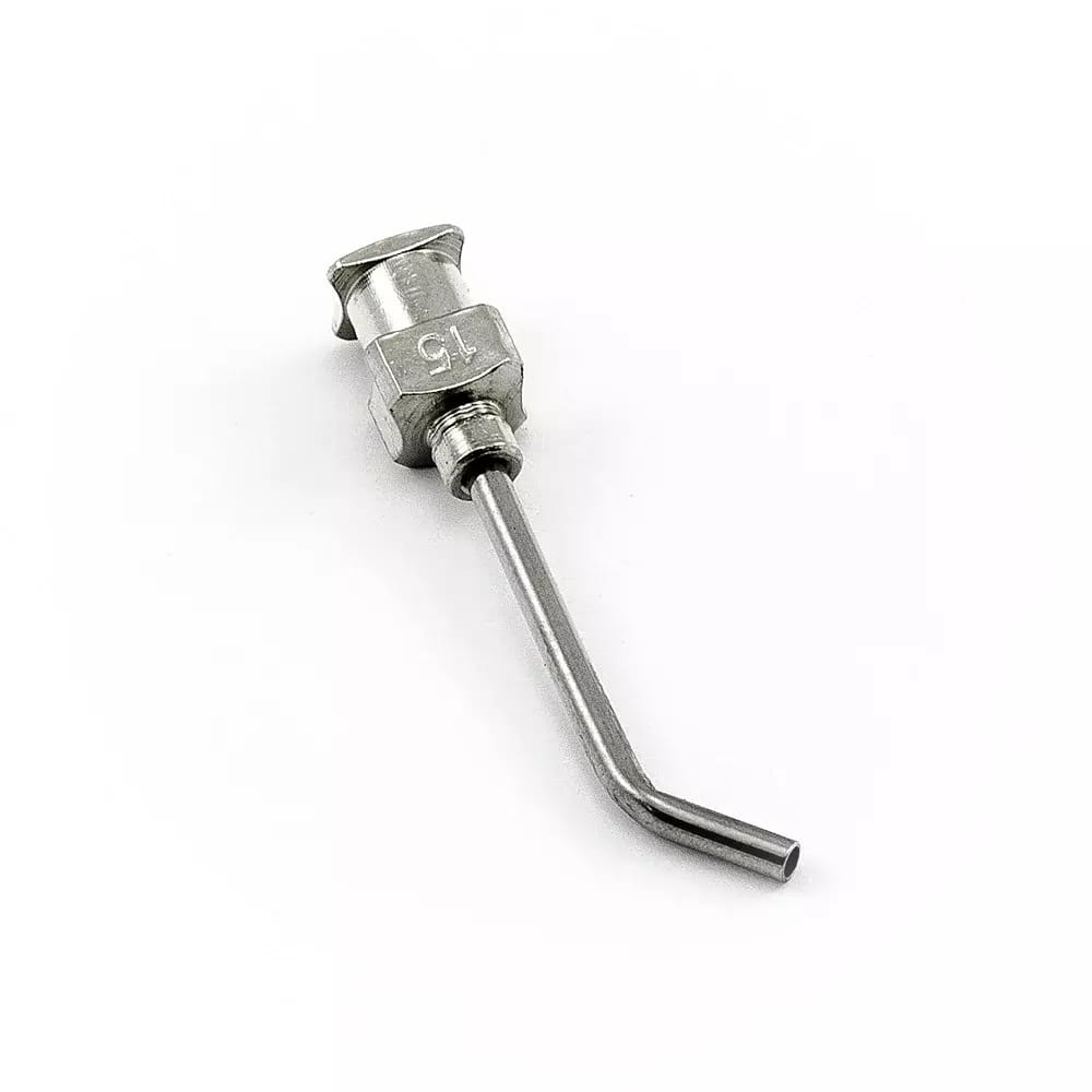 Aiguille de distribution en acier inoxydable courbée à 45° 15G 1\"