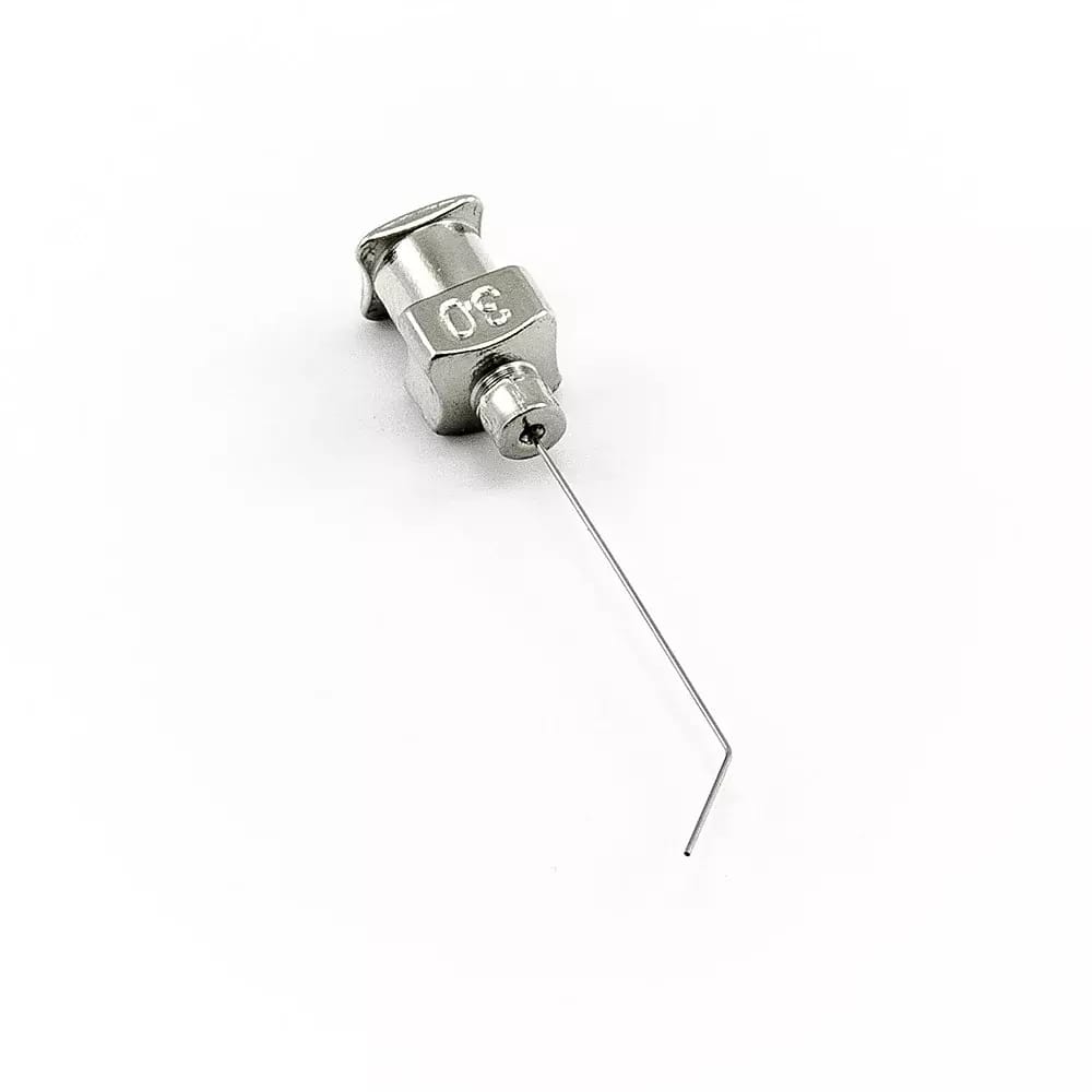 Aiguille de distribution en acier inoxydable courbée à 45° 30G 1\"