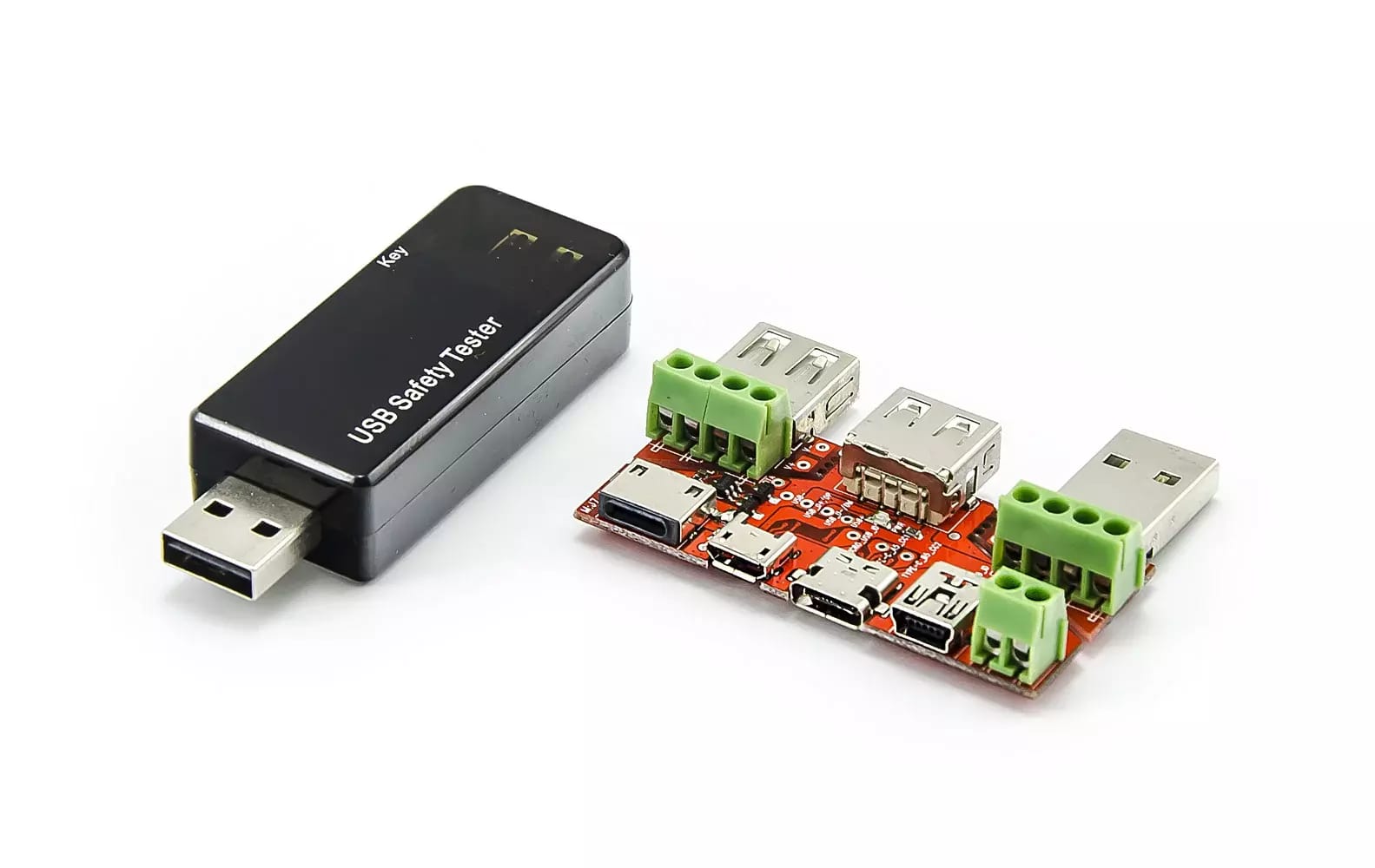 Testeur USB avec réducteurs Lightning, USB-C, mini et micro USB, 3-30V, 0-5A – 2