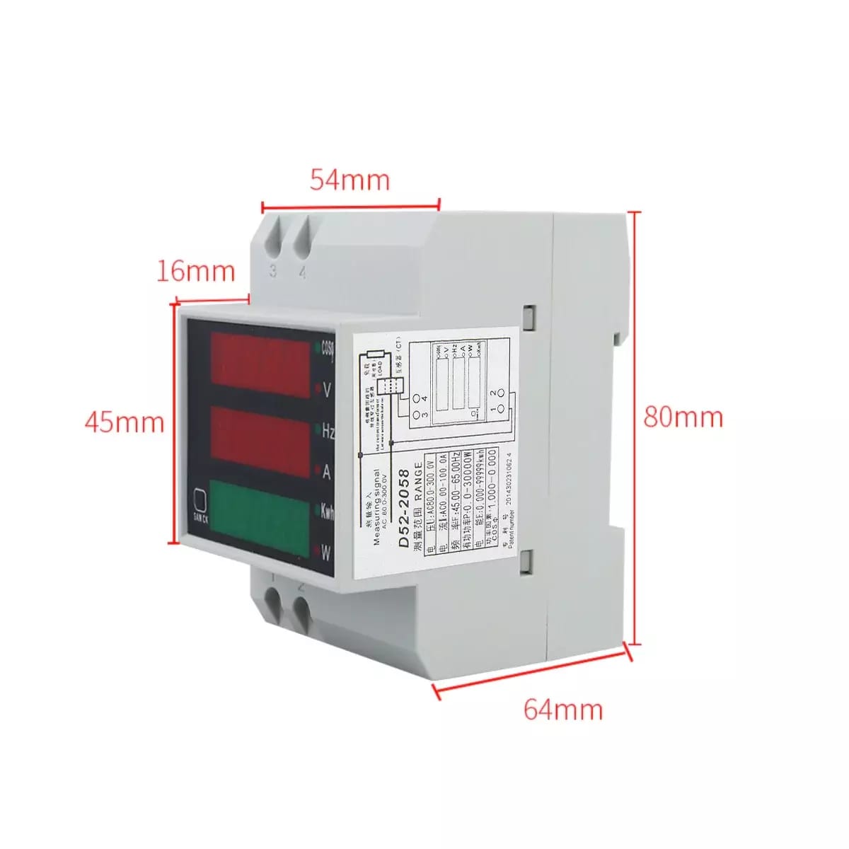 Mesureur de tension, de courant et de puissance multifonctionnel pour rail DIN AC 80~260V/100A - transformateur de courant toroïdal – 2