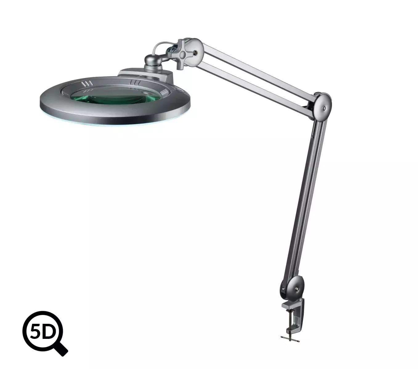 Lampe de table grise avec loupe et réglage de la luminosité IB-150, diamètre 150mm, 5D