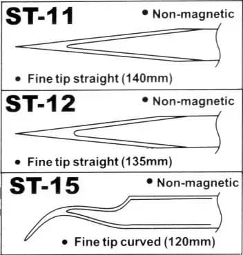 Pincettes antimagnétiques en acier inoxydable VETUS HRC40° ST-15 – 2